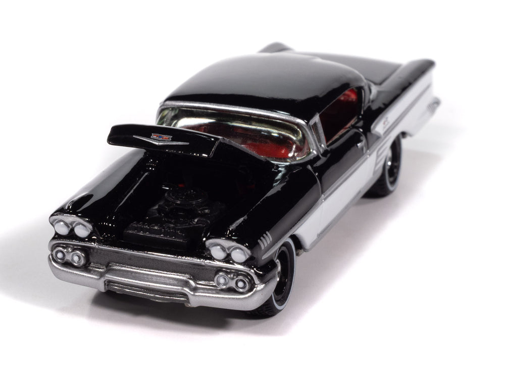 "PRE-ORDER" Johnny Lightning 1958 Chevy Impala (Onyx Black w/ White Sides) with Collector Tin 1:64 Diecast (DUE OCTOBER 2025)
