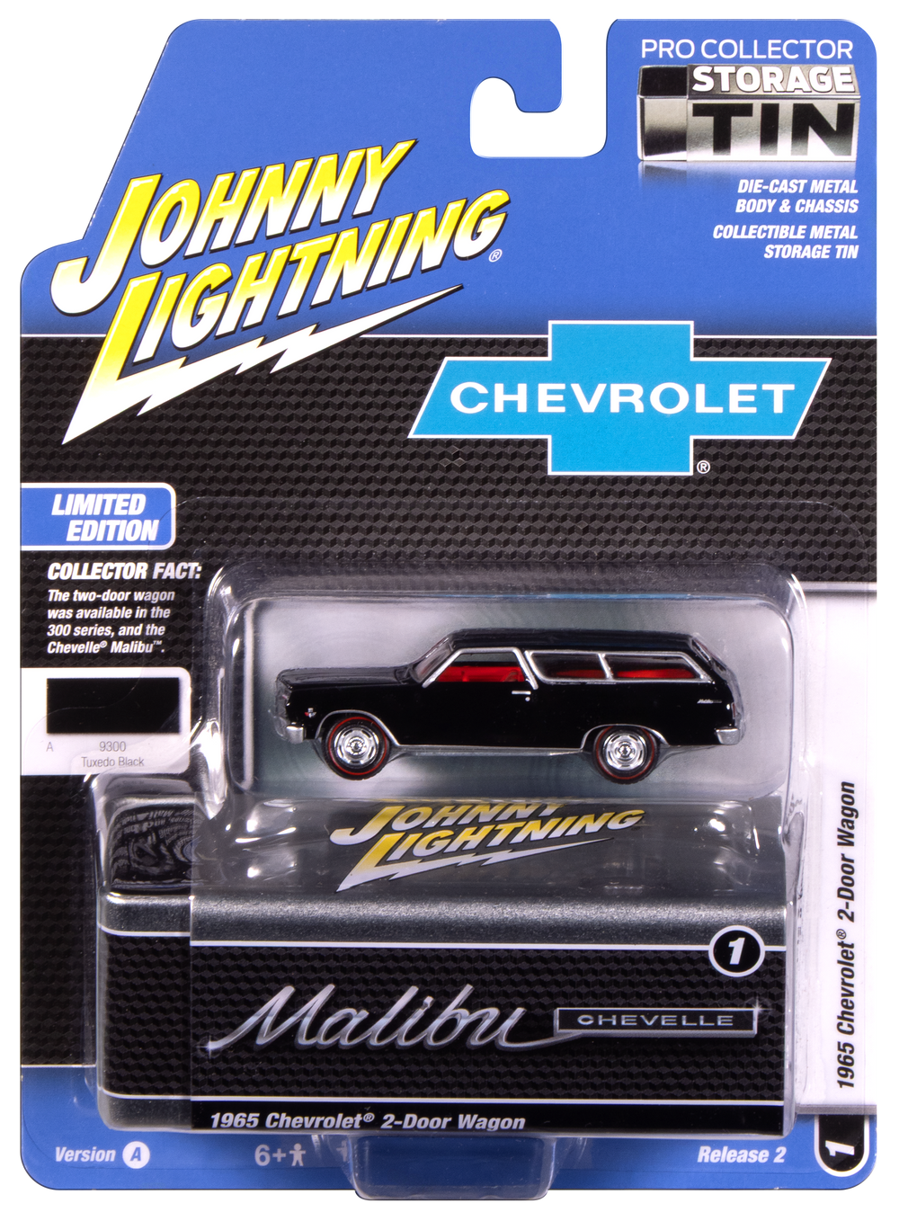 "PRE-ORDER" Johnny Lightning 1965 Chevy 2-Door Wagon (Black) with Collector Tin 1:64 Diecast (DUE OCTOBER 2025)
