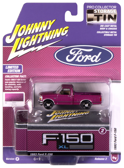 "PRE-ORDER" Johnny Lightning 1993 Ford F-150 (Iris Poly) with Collector Tin 1:64 Diecast (DUE OCTOBER 2025)