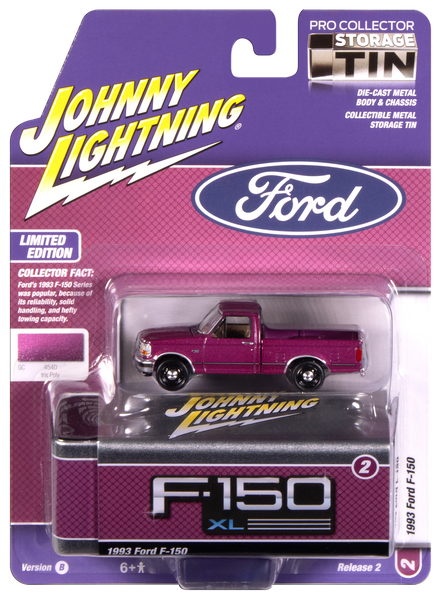 Johnny Lightning 1993 Ford F-150 (Iris Poly) with Collector Tin 1