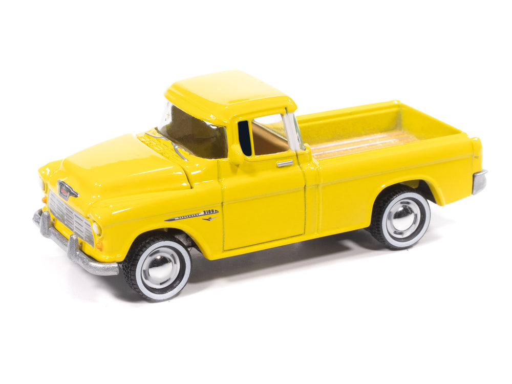 "PRE-ORDER" Johnny Lightning 1955 Chevy Cameo Pickup (Lemon Yellow) with Collector Tin 1:64 Diecast (DUE JANUARY 2026)