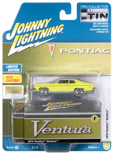 "PRE-ORDER" Johnny Lightning 1974 Pontiac Ventura NEW TOOL (Fernmist Green) with Collector Tin 1:64 Diecast (DUE APRIL 2026)