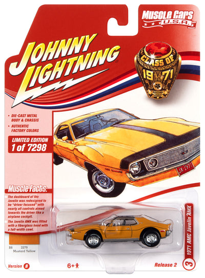 Johnny Lightning Muscle Car 1971 AMC Javelin AMX (Mustard Yellow w/Black Hood Stripe ) 1:64 Scale Diecast