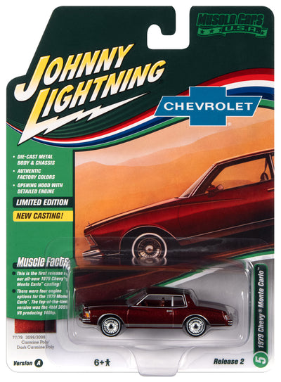 Johnny Lightning Muscle Cars 1979 Chevrolet Monte Carlo (Carmine Poly) 1:64 Scale Diecast