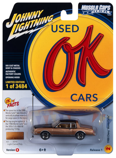 Johnny Lightning Muscle Cars 1980 Chevrolet Monte Carlo (Light Camel Poly w/Gloss Black Roof & Hood) 1:64 Scale Diecast