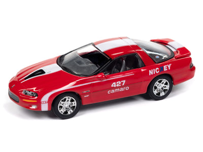 "PRE-ORDER" Johnny Lightning Muscle Cars Nickey 2002 Chevy Camaro ZL1 (Red w/White Stripes & Nicky Logos) 1:64 Scale Diecast (DUE NOVEMBER 2025)