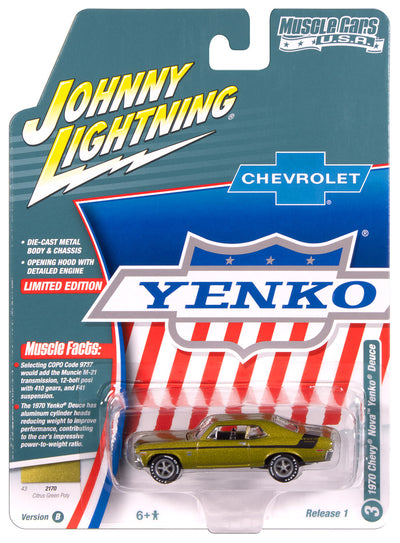 "PRE-ORDER" Johnny Lightning Muscle Cars 1970 Yenko Deuce Chevy Nova (Citrus Green Poly with Black Yenko Deuce Stripes) 1:64 Scale Diecast (DUE NOVEMBER 2025)
