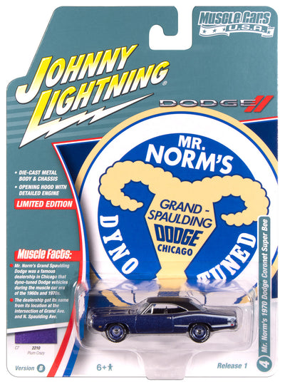 "PRE-ORDER" Johnny Lightning Muscle Cars Mr. Norm's 1970 Dodge Super Bee (Plum Crazy w/Flat Black Roof & White Super Bee “C” Stripe) 1:64 Scale Diecast (DUE NOVEMBER 2025)
