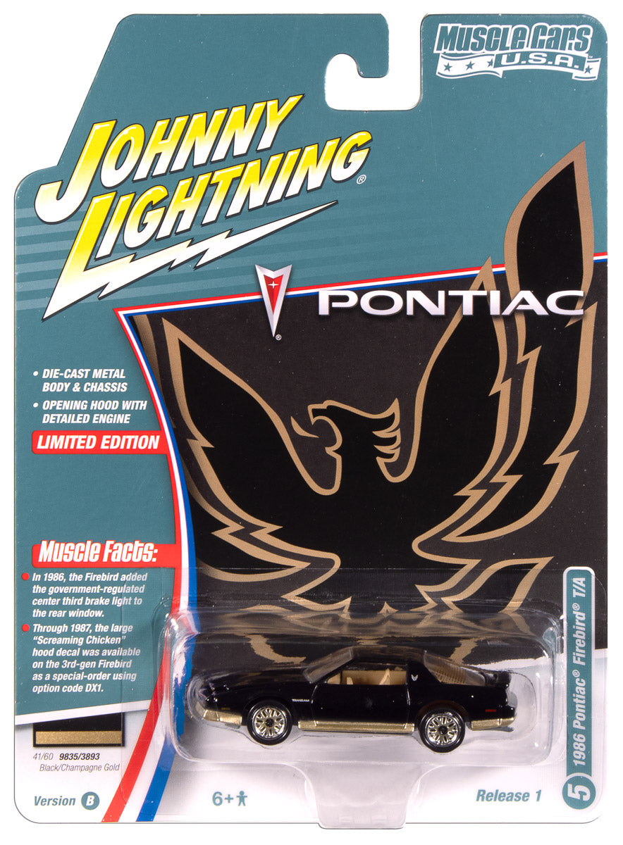 Johnny Lightning Muscle Cars 1987 Pontiac Trans Am (Gloss Black w/Gold Lower) 1:64 Scale Diecast