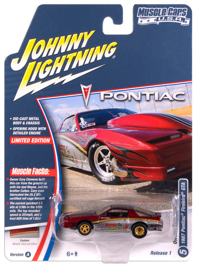"PRE-ORDER" Johnny Lightning Muscle Cars 1987 Pontiac Trans Am King of the Jungle (Metallic Red w/Silver & Gold + King of the Jungle Race Graphics) 1:64 Scale Diecast (DUE NOVEMBER 2025)