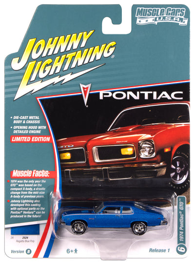 "PRE-ORDER" Johnny Lightning Muscle Cars 1974 Pontiac GTO (Regatta Blue Poly w/RWB Stripes) 1:64 Scale Diecast (DUE NOVEMBER 2025)