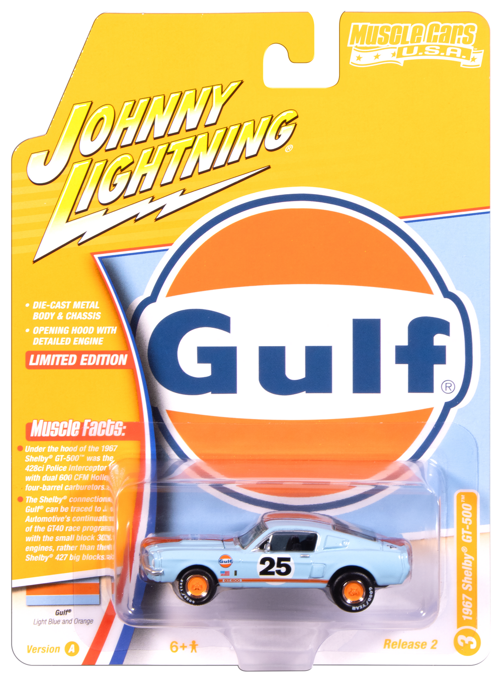 Johnny Lightning Muscle Cars 1967 Shelby GT-500 (Gulf Light Blue w/ Orange Stripe) 1:64 Scale Diecast