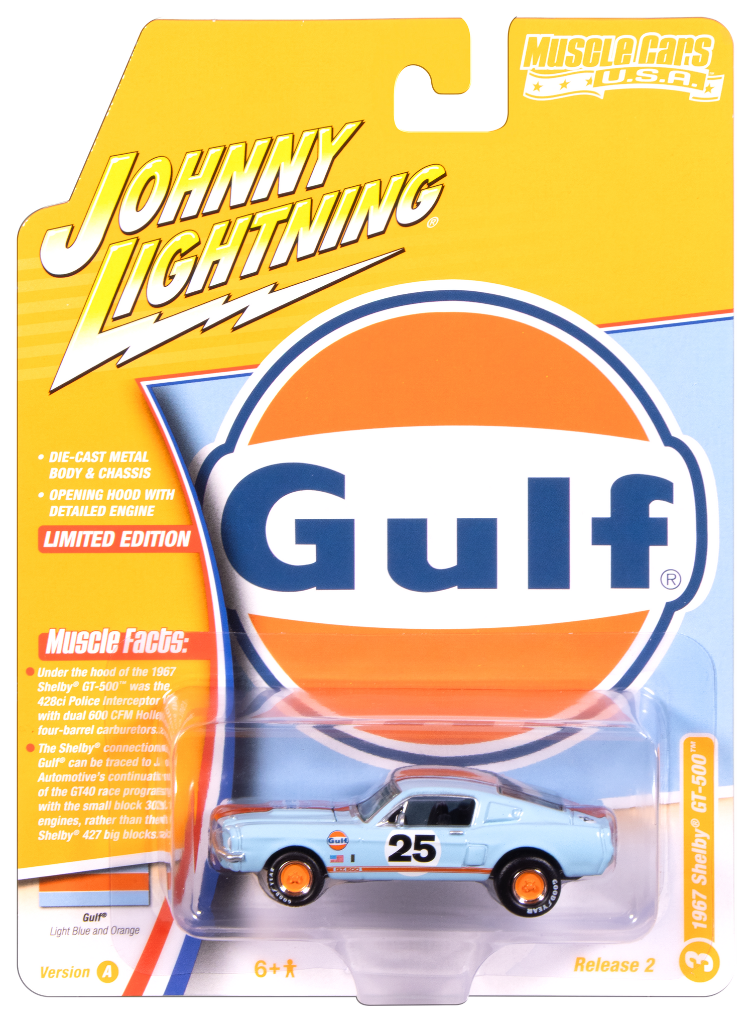 Johnny Lightning Muscle Cars 1967 Shelby GT-500 (Gulf Light Blue w/ Orange Stripe) 1:64 Scale Diecast