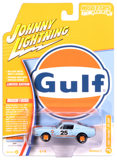 "PRE-ORDER" Johnny Lightning Muscle Cars 1967 Shelby GT-500 (Gulf Light Blue w/ Orange Stripe) 1:64 Scale Diecast (DUE AUGUST 2025)