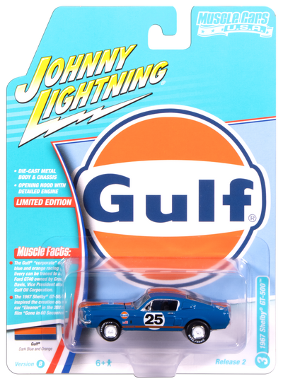 "PRE-ORDER" Johnny Lightning Muscle Cars 1967 Shelby GT-500 (Gulf Dark Blue w/ Orange Stripe) 1:64 Scale Diecast (DUE AUGUST 2025)