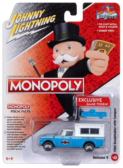 Johnny Lightning Monopoly 1960 Studebaker w/Camper Water Works w/Token 1:64 Scale Diecast