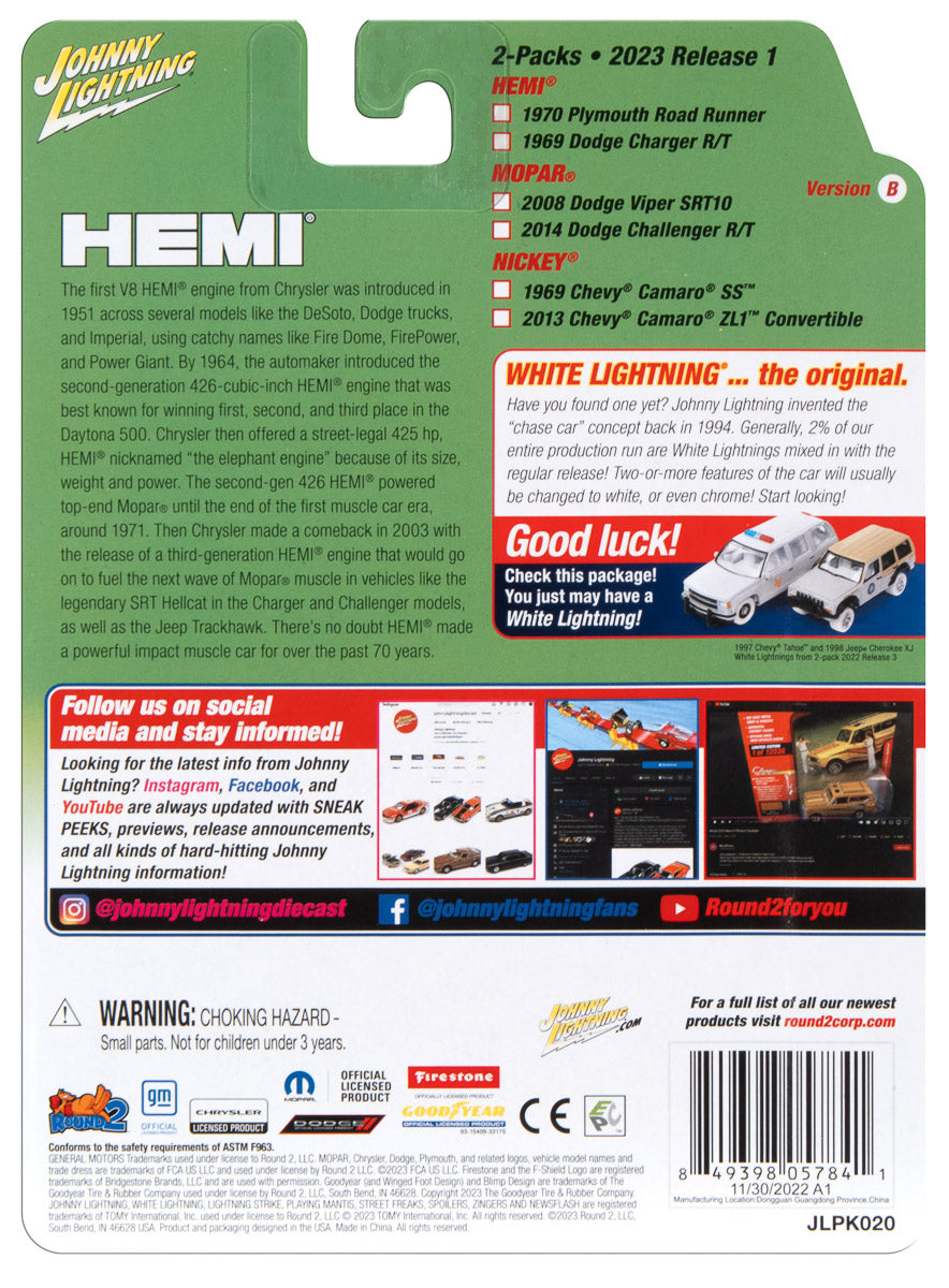 Johnny Lightning 2023 Release 1 Hemi Zinger Version B (2-Pack) 1:64 Scale Diecast