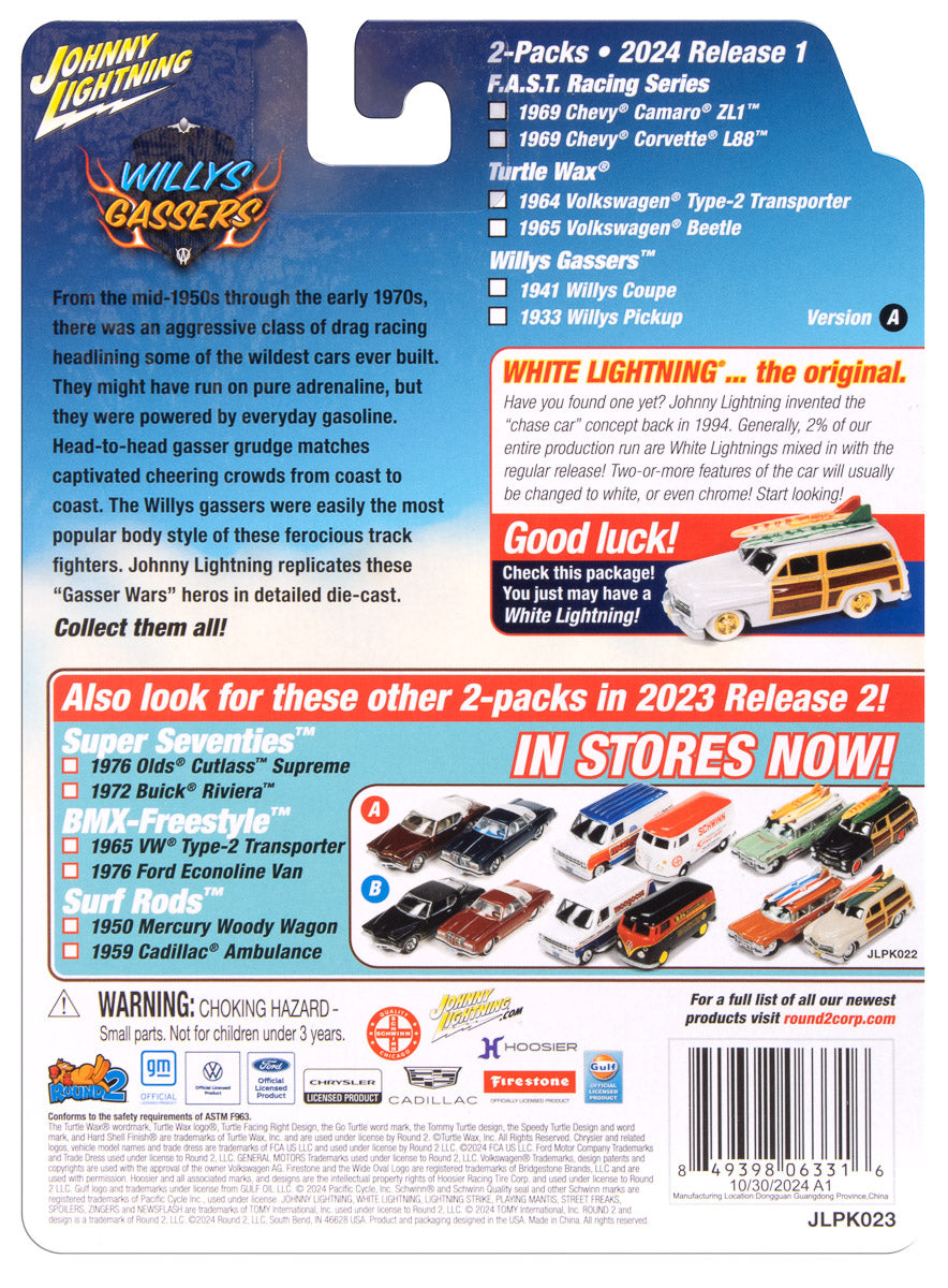 Johnny Lightning 2024 Release 1 Willys Gassers A (2-Pack) 1:64 Scale Diecast