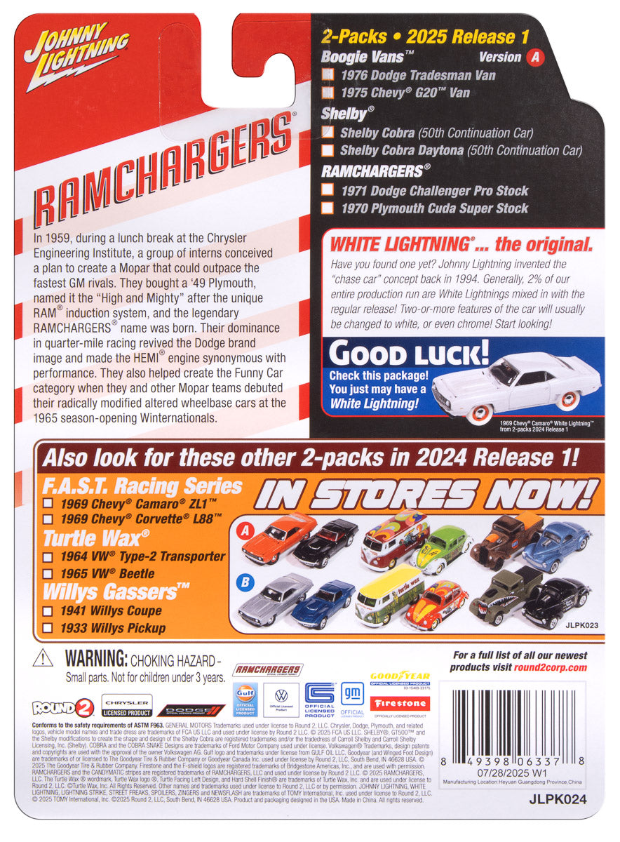 "PRE-ORDER" Johnny Lightning 2025 Release 1 Ramchargers A (2-Pack) 1:64 Scale Diecast (DUE LATE JULY 2026)