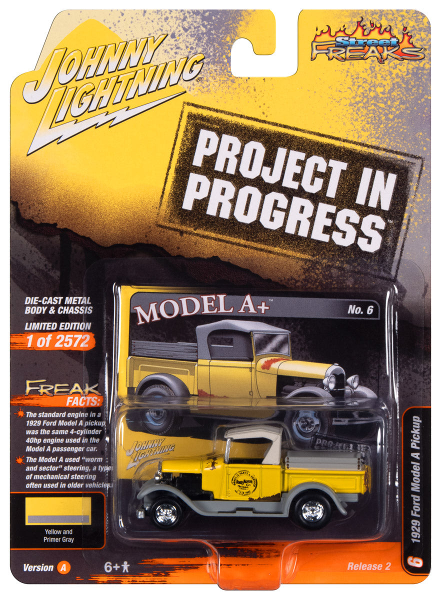 Johnny Lightning Street Freaks 1929 Ford Model A (Projects in Progress) (Yellow w/Gray Roof) 1:64 Scale Diecast