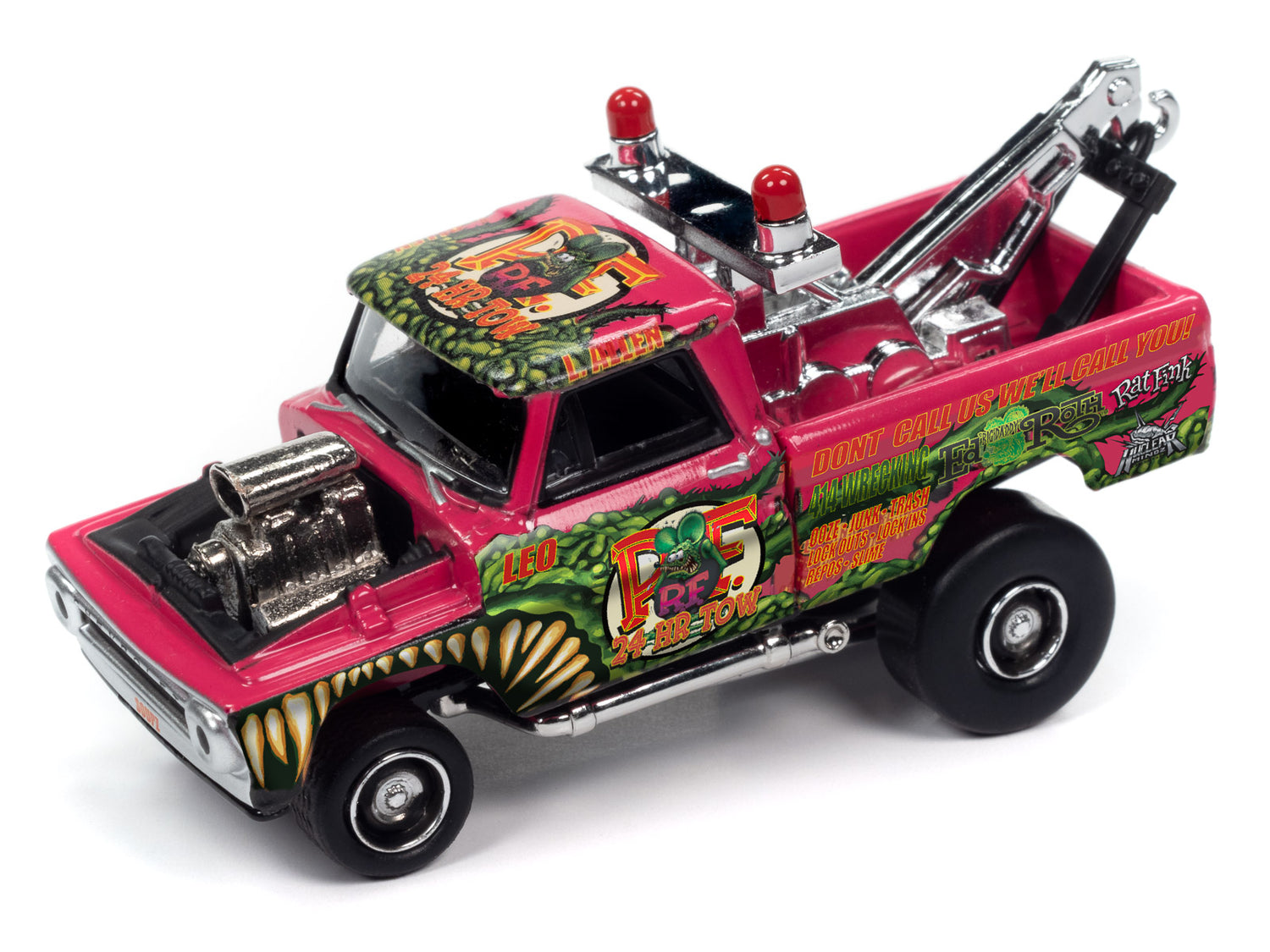 Johnny Lightning Street Freaks 1965 Chevrolet Pickup Tow Truck (Zingers) (Magenta w/Rat Fink Graphics) 1:64 Scale Diecast