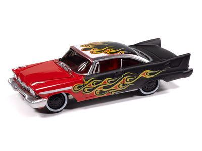 "PRE-ORDER" Johnny Lightning Street Freaks 1958 Plymouth Fury (Kustomized) (Gloss Red Transition to Red-Orange-Yellow Flames Flat Black Back of Car) 1:64 Scale Diecast (DUE LATE OCTOBER 2025)