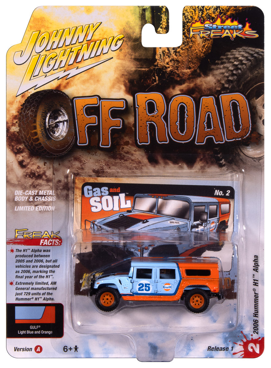 Johnny Lightning Street Freaks 2006 Hummer H1 (Off Road) (Gulf Light Blue w/Orange Graphics) 1:64 Scale Diecast