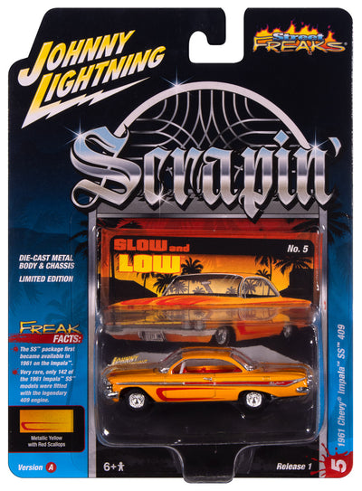"PRE-ORDER" Johnny Lightning Street Freaks 1961 Chevy Impala SS 409 (Scrapin’) (Metallic Yellow w/Red) 1:64 Scale Diecast (DUE LATE OCTOBER 2025)