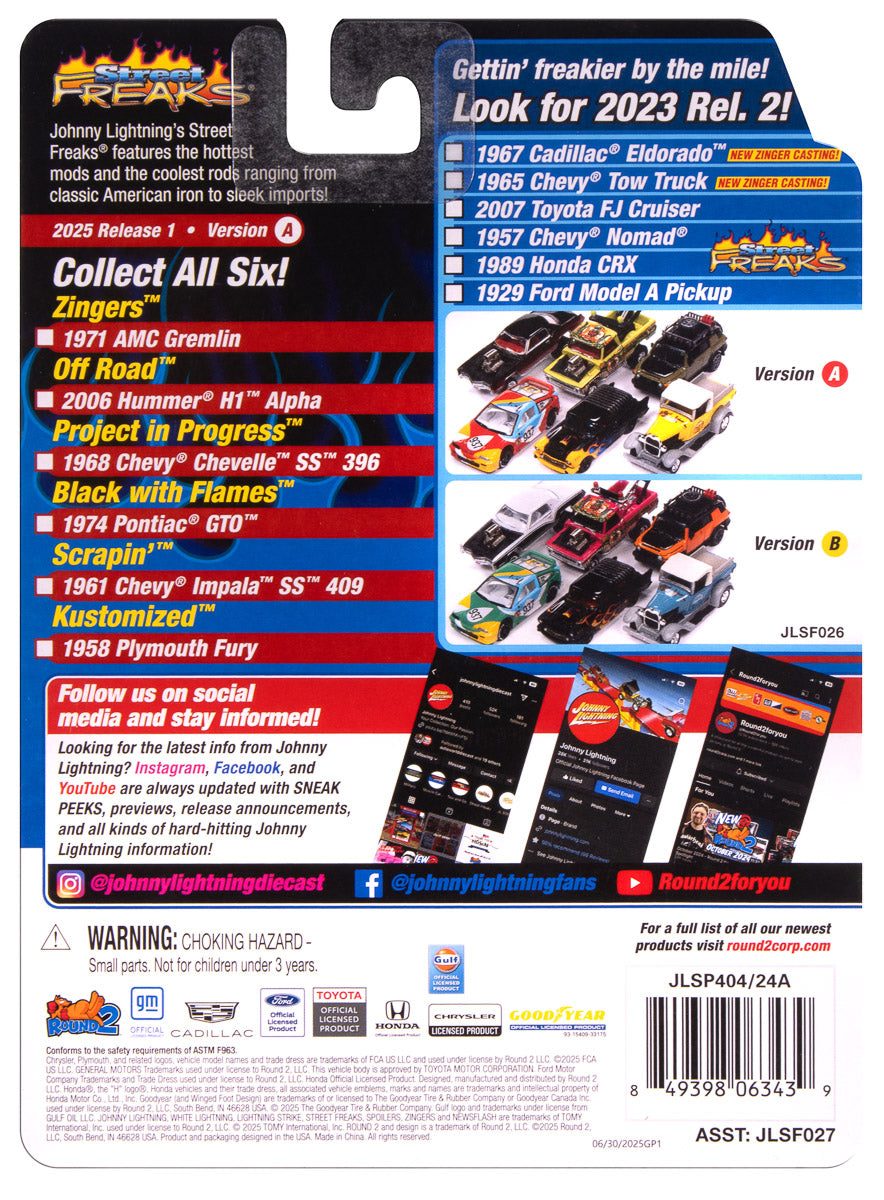 Johnny Lightning Street Freaks 1974 Pontiac GTO (Black w/Flames) (Black/Red, Orange & Yellow) 1:64 Scale Diecast