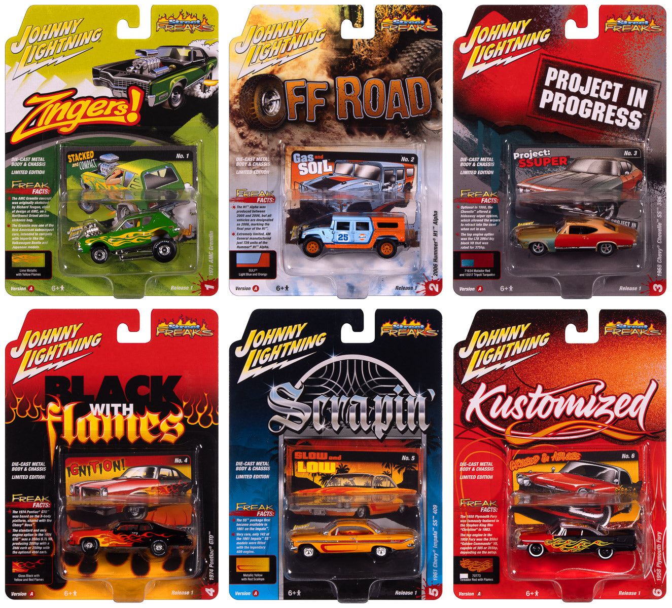 Johnny Lightning Street Freaks 2025 Release 1 Set A (6-Car Sealed Case) 1:64 Scale Diecast