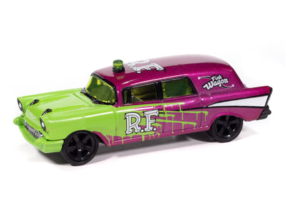 "PRE-ORDER" Johnny Lightning Street Freaks 1957 Chevy Ambulance Rat Fink (Magenta Metallic and Bright Green  w/ Silver RF Graphics) 1:64 Scale Diecast (DUE OCTOBER 2025)