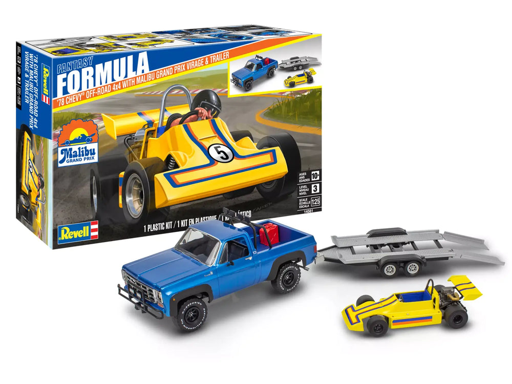 Revell 1978 Chevy Off-Road 4x4 with Malibu Grand Prix Virage and Trailer 1:25 Scale Model Kit