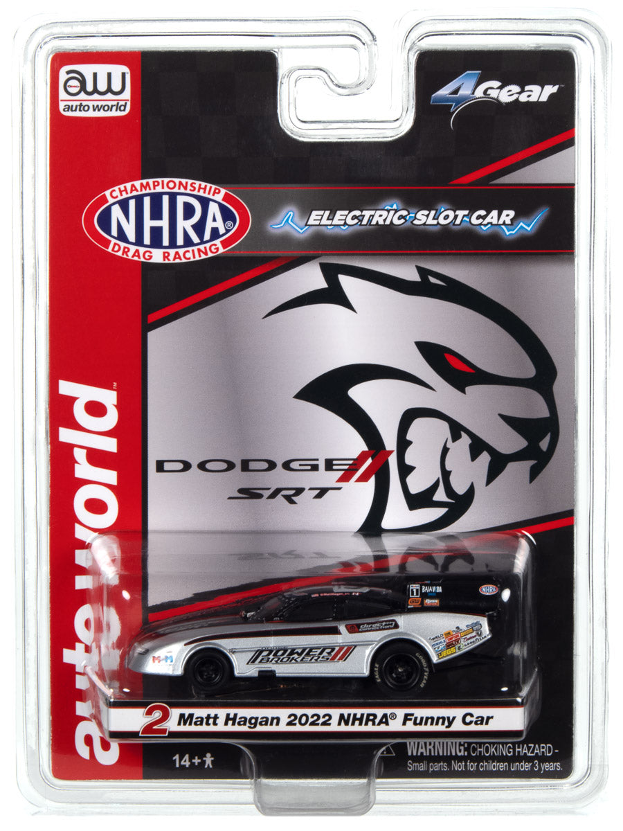 Auto World 4Gear NHRA Matt Hagan - Power Brokers 2022 Dodge Charger Funny Car HO Scale Slot Car