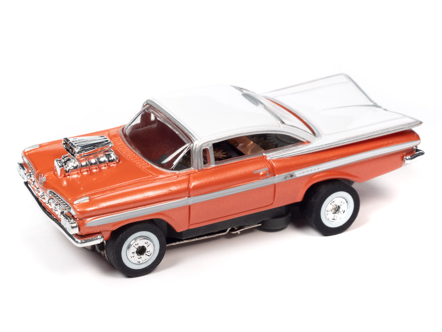 Auto World Thunderjet 1959 Chevrolet Impala Street Rod w/Blower (Orange) HO Scale Slot Car