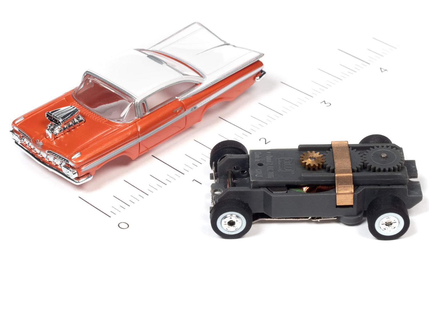Auto World Thunderjet 1959 Chevrolet Impala Street Rod w/Blower (Orange) HO Scale Slot Car