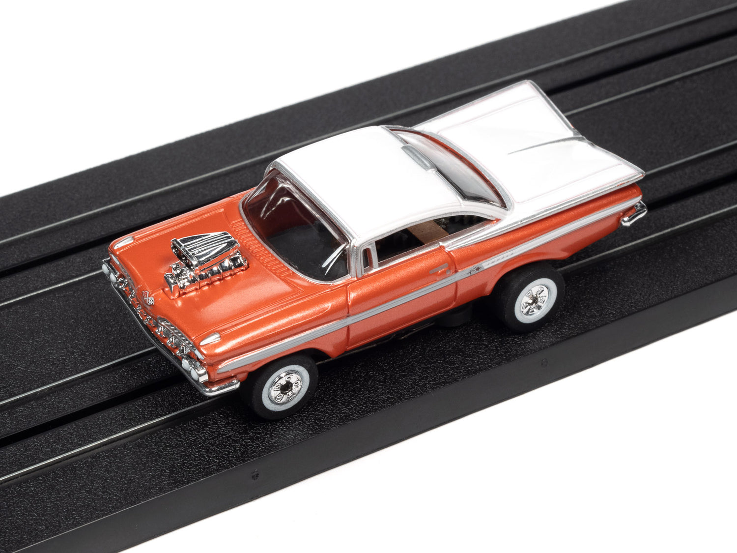 Auto World Thunderjet 1959 Chevrolet Impala Street Rod w/Blower (Orange) HO Scale Slot Car