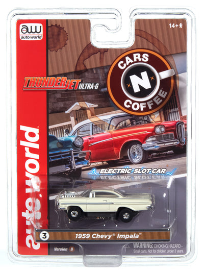 Auto World Thunderjet 1959 Chevrolet Impala Street Rod w/Blower (White) HO Scale Slot Car