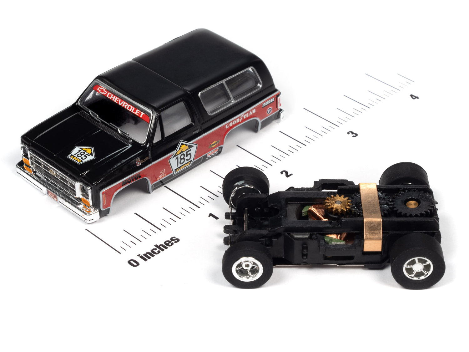 Auto World Xtraction 1977 Chevrolet Blazer (Black, Red) HO Slot Car