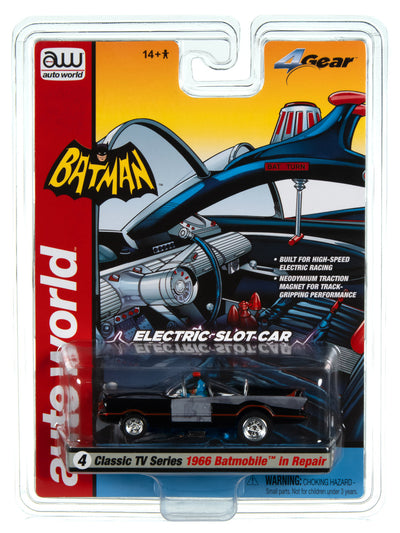 Auto World 4Gear 1966 TV Series Batmobile (Black w/ Primered Repair Patches) HO Scale Slot Car