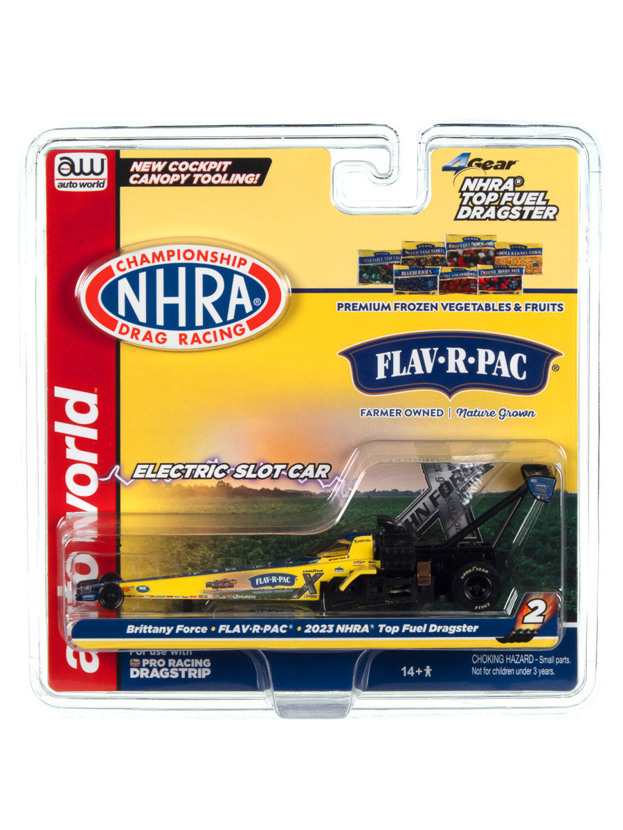 Auto World 4Gear NHRA Brittany Force - 2023 FLAV-R-PAC Top Fuel Dragster HO Scale Slot Car