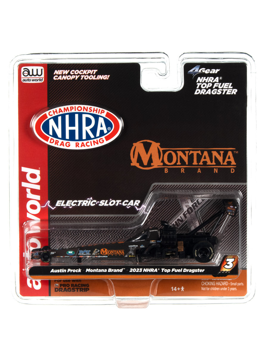 Auto World 4Gear NHRA Austin Prock - 2023 Montana Brand Top Fuel Dragster HO Scale Slot Car