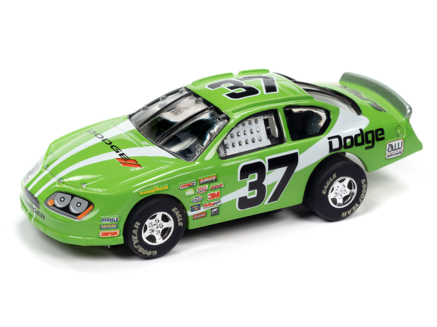 Auto World Super III 2008 Dodge Charger Stock Car (Green) HO Scale Slot Car