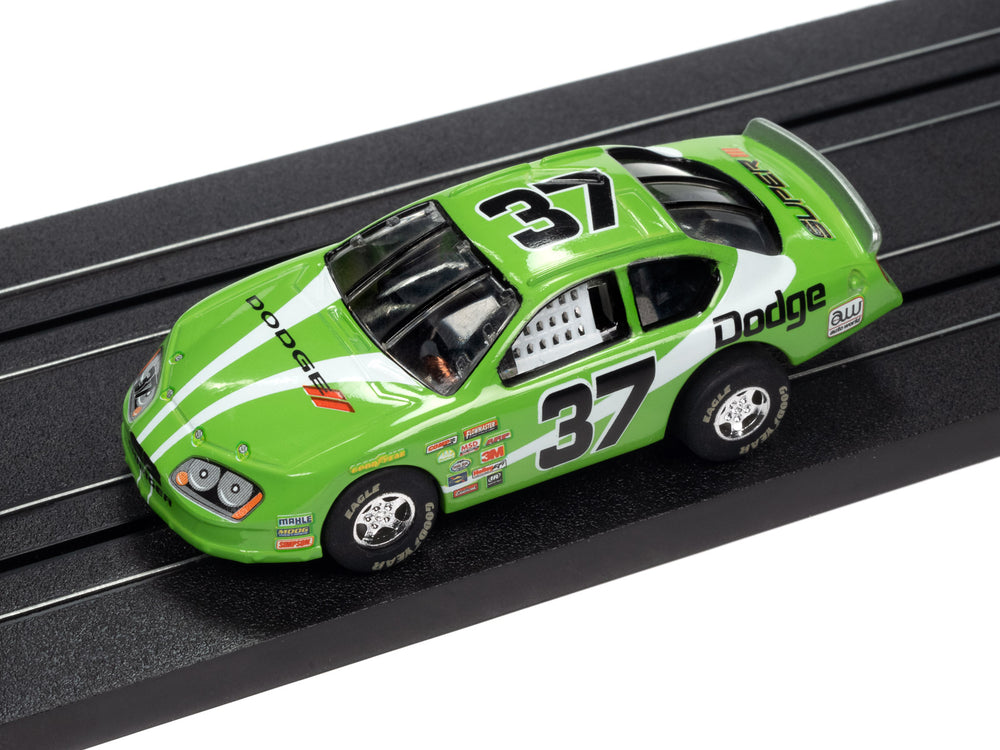 Auto World Super III 2008 Dodge Charger Stock Car (Green) HO Scale Slot Car