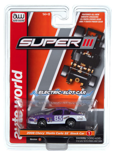 Auto World Super III 2008 Chevrolet MCSS Stock Car (Purple) HO Scale Slot Car