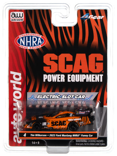 "PRE-ORDER" Auto World 4Gear Tim Wilkerson SCAG Power Equipment 2023 Ford Mustang Funny Car HO Scale Slot Car (DUE JUNE 2024)