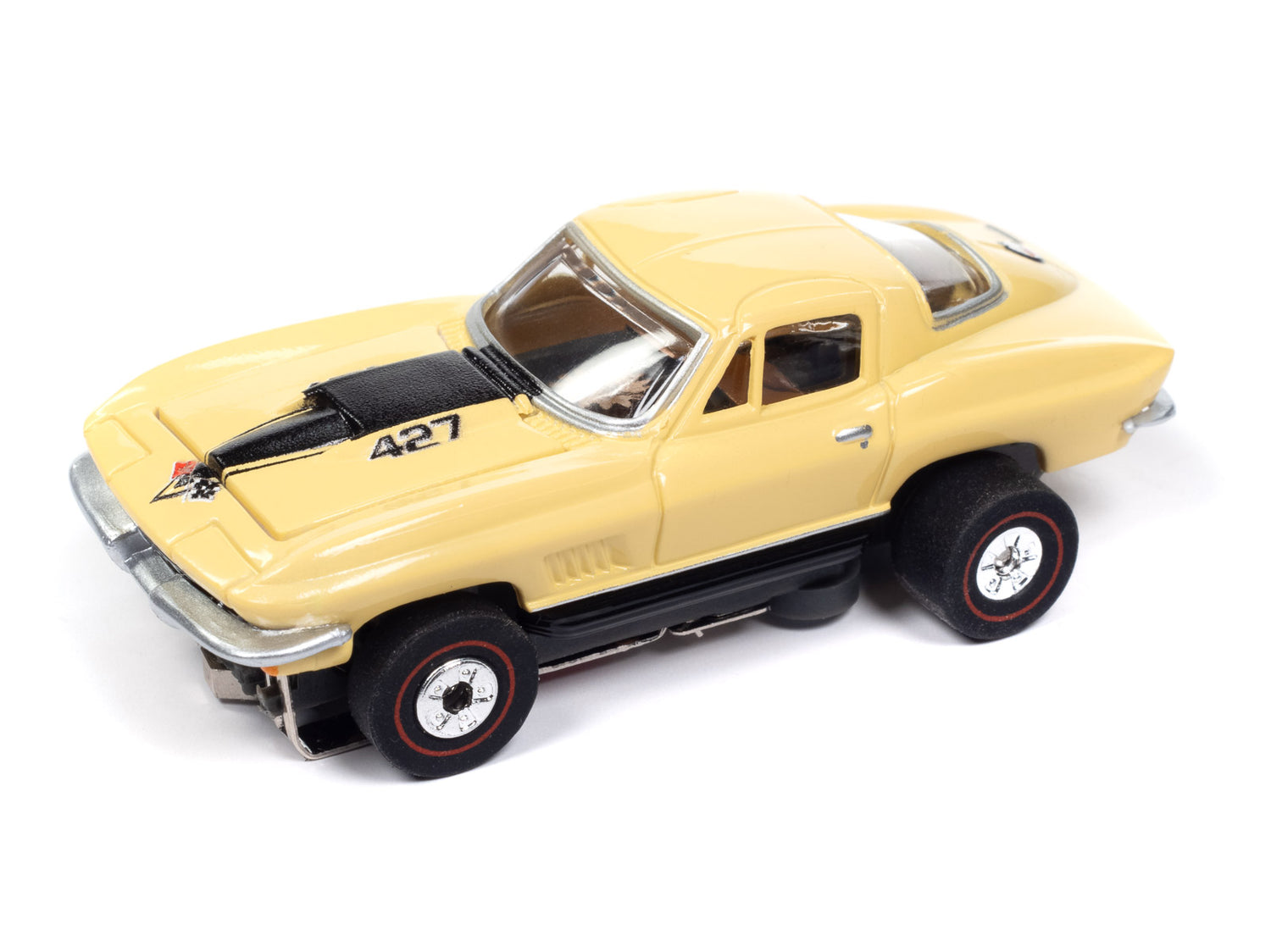 Auto World Thunderjet 1967 Chevrolet Corvette HO Scale Slot Car - Yellow 1:64 Scale With Ultra-G Chassis