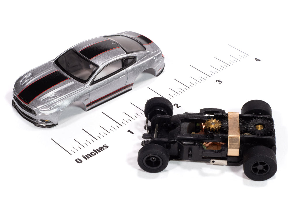 "PRE-ORDER" Auto World Xtraction 2015 Ford Mustang GT (Silver & Black) HO Scale Slot Car (DUE MAY 2025)