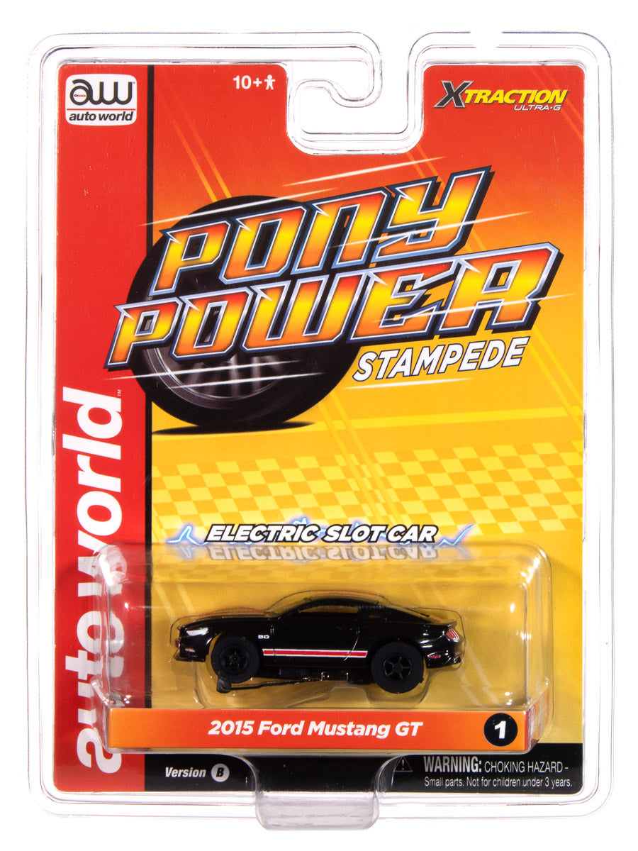 Auto World Xtraction 2015 Ford Mustang GT (Black & Red) HO Scale Slot Car