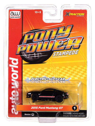 Auto World Xtraction 2015 Ford Mustang GT (Black & Red) HO Scale Slot Car