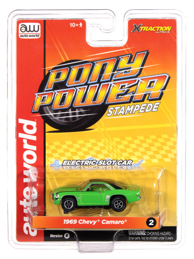 Auto World Xtraction 1969 Chevy Camaro (Neon Green & Black) HO Scale Slot Car